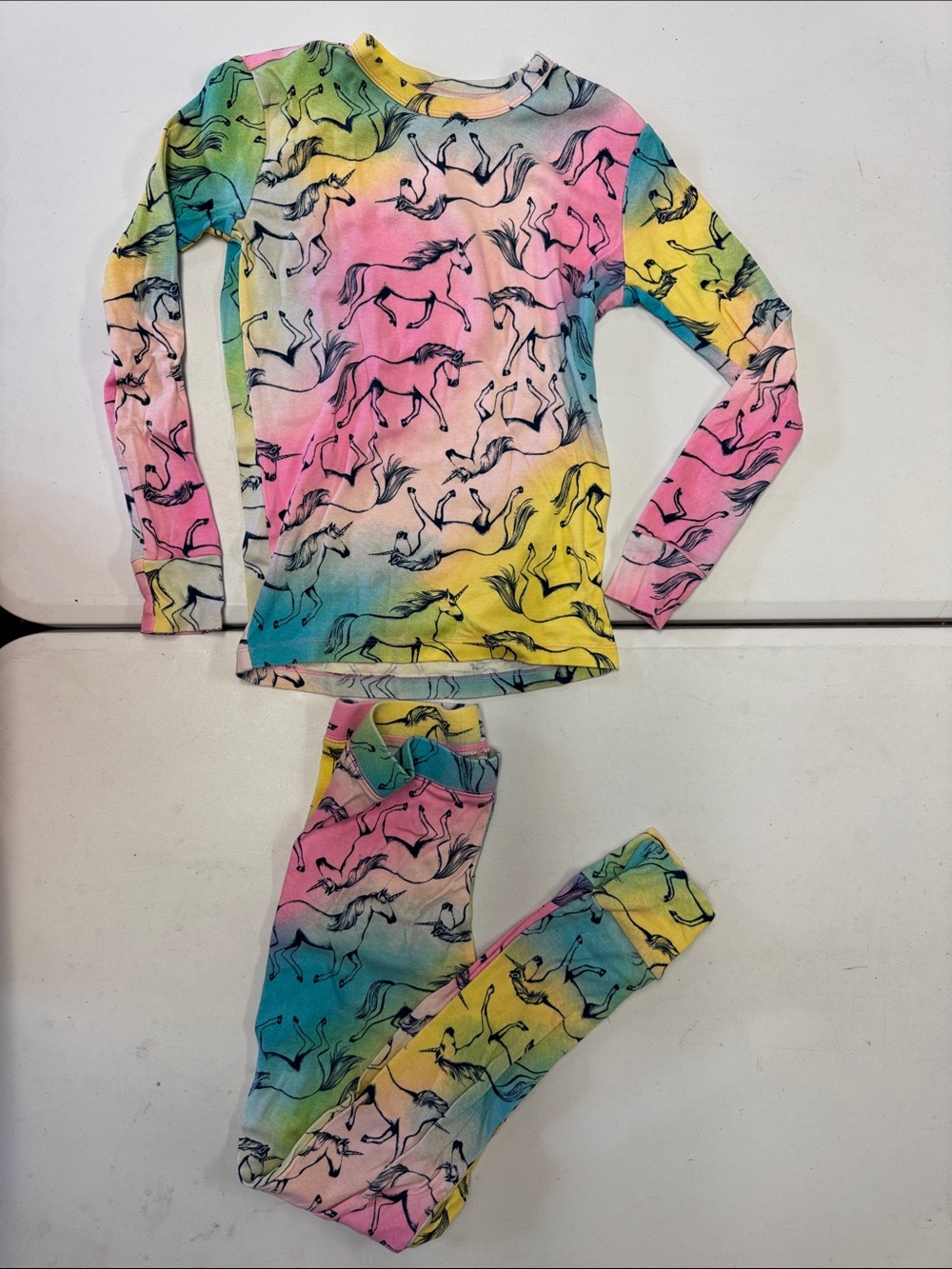 GAP Rainbow Unicorn Tie-Dye Pajama Set - Pink, Yellow, Blue, Green